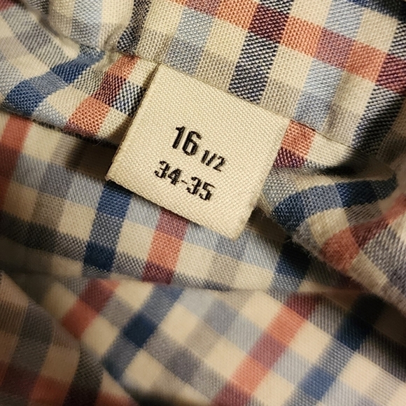 Ben Sherman Tailored Skinny Fit Men's 16.5 34-35 Red Blue Plaid Button Shirt EUC - Picture 6 of 9